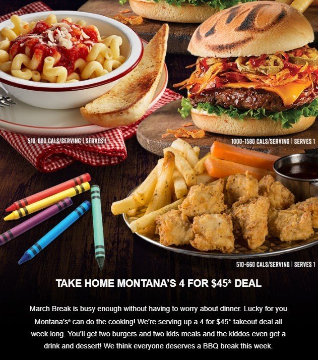 Any 2 Burgers and 2 Kids Meals for $45 at Montana's | Los Angeles Coupons | Daily Draws, Coupons ...