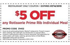 $5 off any Rotisserie Top rated Rib Client Dinner at Boston graphic relating to Printable Boston Market Coupons identify $5 off any Rotisserie Top rated Rib Patient Supper at Boston