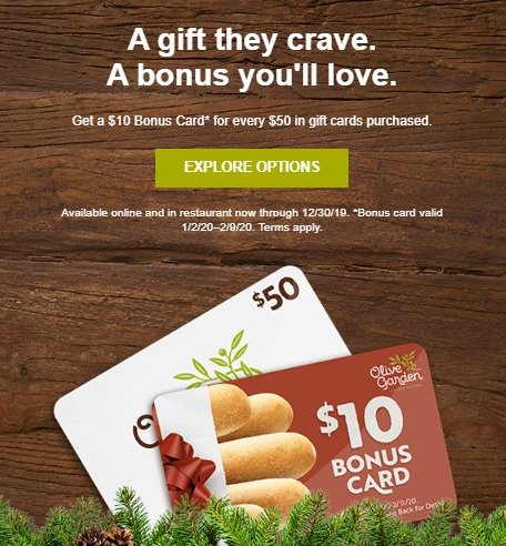 Buy 50 In Gift Cards And Get A 10 Bonus Card Free At Olive