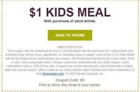1 Kids Meal With Purchase Of Adult Entree At Olive Garden San