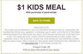 1 Kids Meal With Purchase Of Adult Entree At Olive Garden San