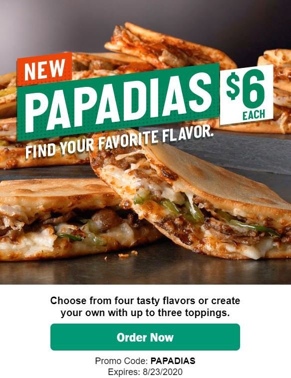 Papadias $6 Each at Papa John's | Los Angeles Coupons | Daily Draws, Coupons, Contests and more ...