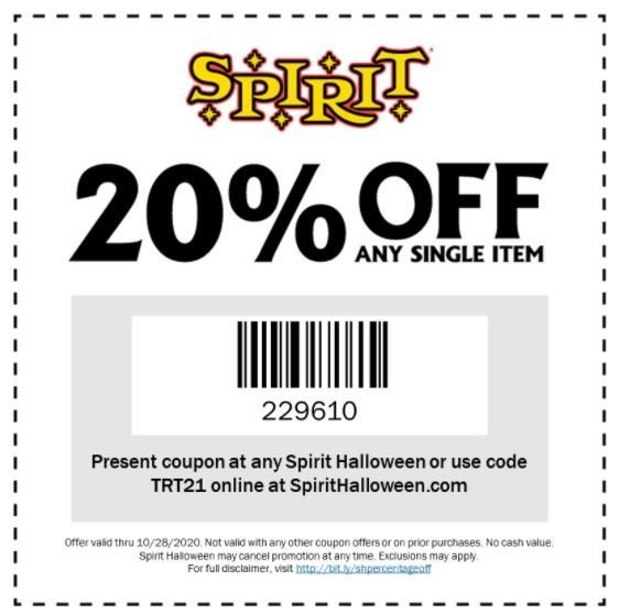 20 Off One Item At Spirit Halloween Indianapolis Coupons Daily 