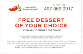 Totally free dessert with grownup entree invest in at Chilis San graphic relating to Chilis Printable Coupons known as Absolutely free dessert with grownup entree buy at Chilis San