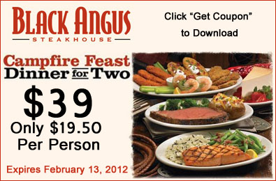Printable Coupon 39 For a Campfire Feast for 2 At Black Angus