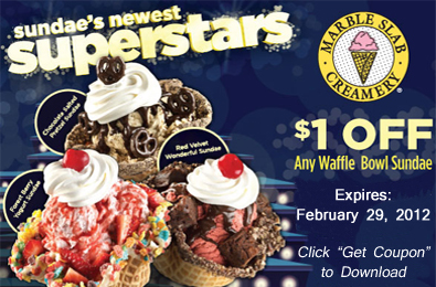 Printable Coupon: $1 Off Any Waffle Bowl Sundae at Marble ...