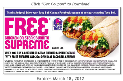 Printable Coupon: FREE Chicken or Steak Burrito Supreme With Purchase ...