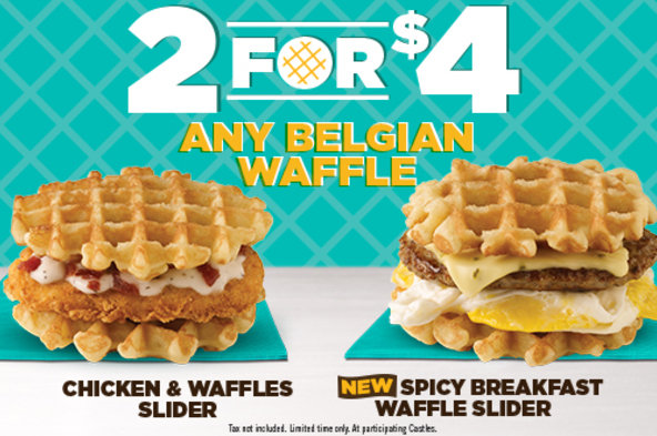 2 for $4 any Belgium Waffles at White Castle San Jose photograph relating to White Castle Printable Coupons identify 2 for $4 any Belgium Waffles at White Castle San Jose